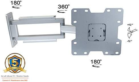Allcam LCD107 Aluminium TV Wall Bracket for universal 19 22 24 26 32 37 LED/LCD TVs/Monitors, Swivel Arm w/Tilt 12° Pan 360°, Max. 35KG & Mount Size 200 Silver