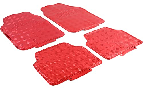 Auto Gummi Fußmatten universal Alu Riffelblech Optik 4-teilig Chrom Rot