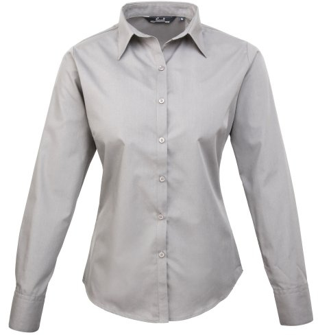 Premier Fitness Women's Poplin Long Sleeve Blouse Regular Fit Long Sleeve Blouse, Silver (Silver), 12 (Manufacturer Size:12)