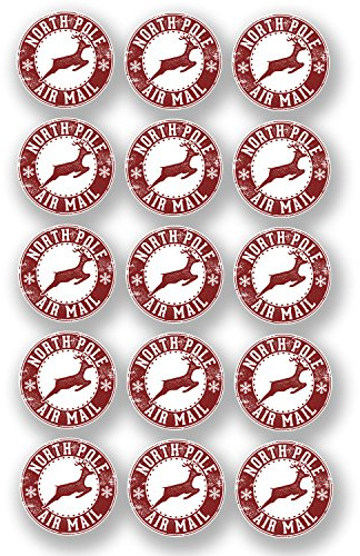 Destination Vinyl ltd Foglio A4 – 15 x adesivi per posta aerea del Polo Nord, renna natalizia per bambini, #6603 (foglio A4, 5 cm x 5 cm)