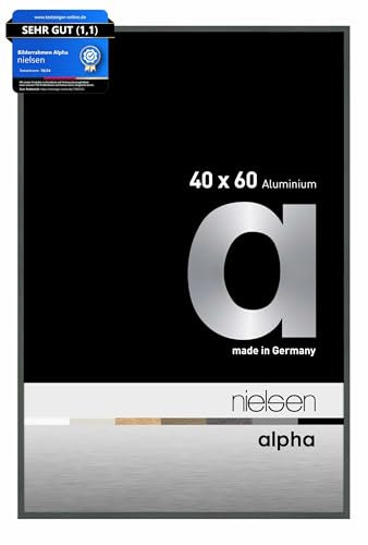 nielsen Bilderrahmen, 40 x 60 cm, Aluminium, Platin glanz, Posterrahmen zum Aufhängen im Hoch- & Querformat, Echtglas, Alpha