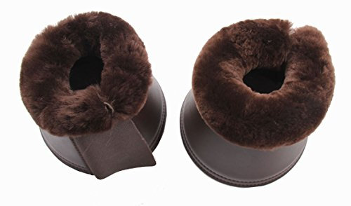 Merauno® Lammwolle Hufglocken, aus Kunstleder, mit Neopren-Innenfutter und Lammfellrand. Farbe:Natur, Schwarz, Braun, Anthrazit (M, Braun+Braun)