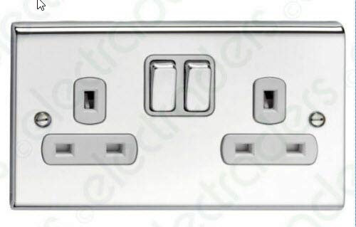 Deta SD1209CHW 13A 2 Gang DP Switched Socket Polished Chrome/White Inserts