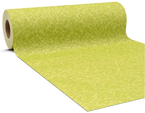 GRUBly Tischläufer Tischband GRÜN Ornament Sommer, Luxus AIRLAID, 30cm x 20m, Tischdekoration für Hochzeit, Geburtstag, Frühlingsfest, Sommerfest, Party