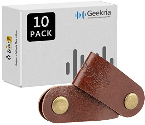 GEEKRIA Netzkabel-Organizer, Kopfhörer-Aufwickler, Kabelbänder,Ladekabelbinder,USB-Kabelverband/Kopfhörer-Kabelclips,Halter, rustikales Kabelmanagementsystem mit handgefertigtem Kunstleder (10 Stück)