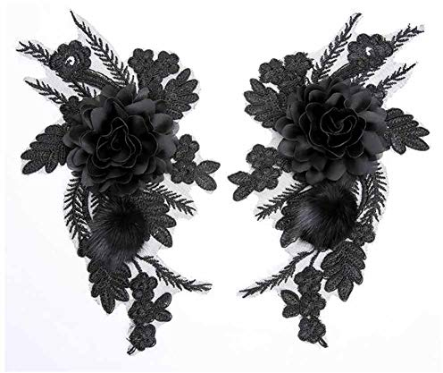 Panda Legends EIN Paar Schwarze Rose Feder Applique Patch DIY Kleid Dekoration gestickte Applikationen 3D floral Applique