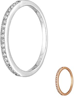 Treuheld® | Schmaler Ring aus 925 Sterling Silver | in Silber mit Zirkonia - Kristallen | Ringgröße 50 | Breite 1,8mm | Damen | Vorsteckring