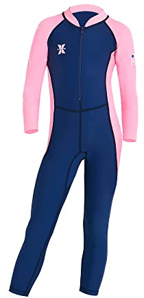 AIWUHE Kid's Full Body Swimwear Boys&Girls One Piece Swimsuit Long-Sleeve Water Sports Rash Guard UPF 50+ Sunsuit Sets Blue 3-4T M