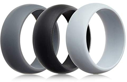 JewelryWe Schmuck 3pcs Silikon Eheringe, Gummi Hochzeit Bands Gummibänder Ring für Herren Männer, Weiß Schwarz Grau, Größe 67