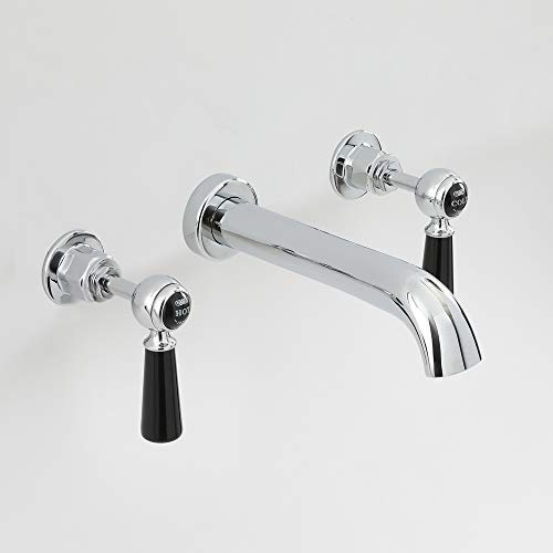 Milano Elizabeth Wall Mounted 3 Tap-Hole Basin Mixer Tap Lever Handle - Chrome Black