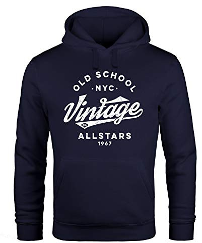 Neverless® Hoodie Herren College Style Schriftzug Oldschool Vintage Allstars Kapuzen-Pullover Männer Fashion Streetstyle Navy L