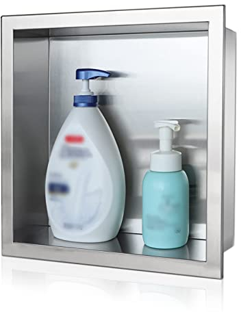 Neodrain Wandnische Dusche Edelstahl Einzelregal Lagerung für Badezimmer, Eingebettete Duschnische 30x30cm, Gebürstet