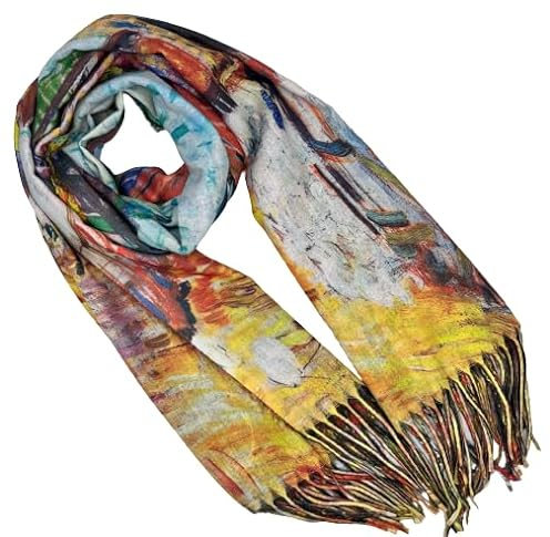 Goods4good Damen-Schal aus Viskose, für Herbst/Winter, mit weicher Haptik, Motiv: Van Gogh, Klimt, Picasso., Orange Medium