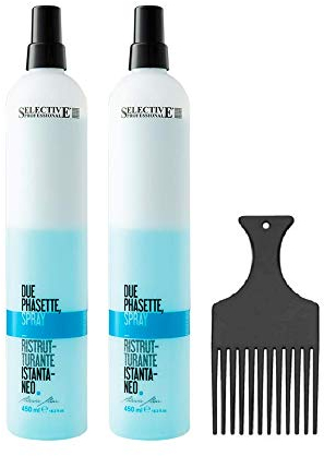 Selective Artistic Hair Due Phasette 450ml Restrukturierungs-Spray für Katikula und Kapillarfiber (2 Stück) + Afro Kamm