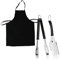 COM-FOUR® 3-teiliges BBQ-Grillset mit Grillschürze, Grillzange und Wender - Grillbesteck aus rostfreiem Edelstahl und Kochschürze in schwarz (BBQ-Set 3-teilig)
