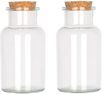 Magic Season Decorative Glass Bottles with Cork Stoppers (250 ml Wide Mouth Round Bottles/Set of 2)