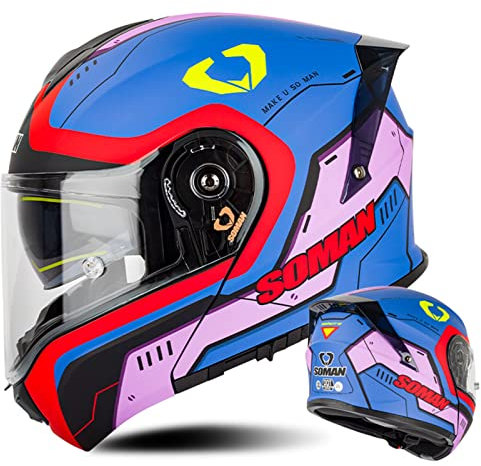 Casco Moto Integrale Modulare Antiappannamento Doppia Visiera Parasole Flip Casco Moto Cross-Country Omologato DOT/ECE Casco Moto Da Corsa Per Ciclomotore Unisex,Rosa,XXL