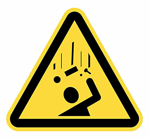 Lot de 5 panneaux adhésifs adhésifs pour avertissement Risque de chute d'objets, 15 cm autocollants triangle jaune signalisation dangereuse (15 cm, chute d'objets)