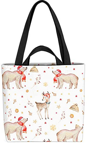 VOID Bär REH Weihnachten Tiere Tasche 33x33x14cm,15l Einkaufs-Beutel Shopper Einkaufs-Tasche Bag
