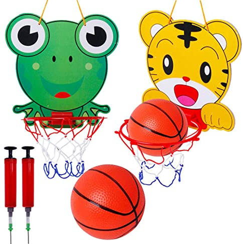 XINSHEN Basketballkorb fürs Zimmer Mini Indoor Cartoons mit hängender Basketballplatte Basketballkorb aus Acrylnitril-Butadien-Styrol (ABS), Spielzeug Bälle Pump für Kinder Junge Mädchen 2 Stück