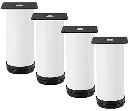 Lot de 4 pieds de meubles en acier inoxydable blanc réglables pour table de bureau, lit ou armoire (70 cm)