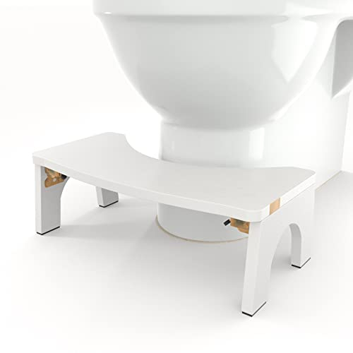 Toilettenhocker, faltbarer Holz-Hocker für Erwachsene, 17,8 cm, Töpfchenkniebeugen, Hocker, extra stabil und breit, Holz, Toilettenhocker, mit rutschfesten Füßen, von CHEAGO, 172,4 kg, reinweiß