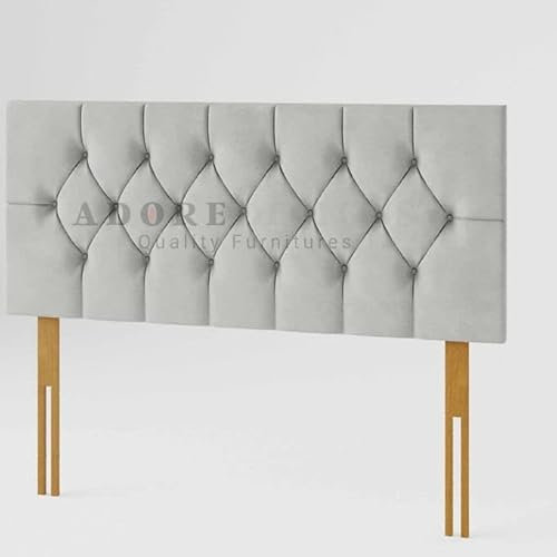 Adore Living Chesterfield Padded Lined Divan Bed Headboard | Plush Velvet Headboards for 4ft6 Double Bed Frame | Elegant design wooden material headboards for beds (Silver, 4ft6 Double Height-20inch)