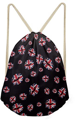 Dajingkj Rucksack mit Kordelzug für Damen und Herren, verstellbar, leicht, für Fitnessstudio, Yoga, Kordelzug, Sport, Strand, Rucksack, Union Jack Design