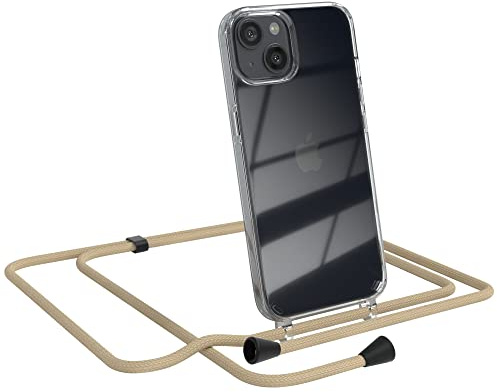 EAZY CASE Handykette kompatibel mit iPhone 13 Handyhülle mit Umhängeband, Handykordel mit Schutzhülle, Silikonhülle, Hülle mit Band, Stylische Kette für Smartphones, Taupe - Clips Schwarz