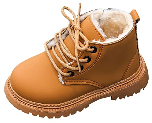 Happy Cherry Stivaletti Invernali Bambina Bambini Stivali da Neve Antiscivolo Impermeabili Ragazzi Elegante Scarpe Piatte Scuola Doposci Pelle Scarponcini Morbidi Regalo Marrone EU 23