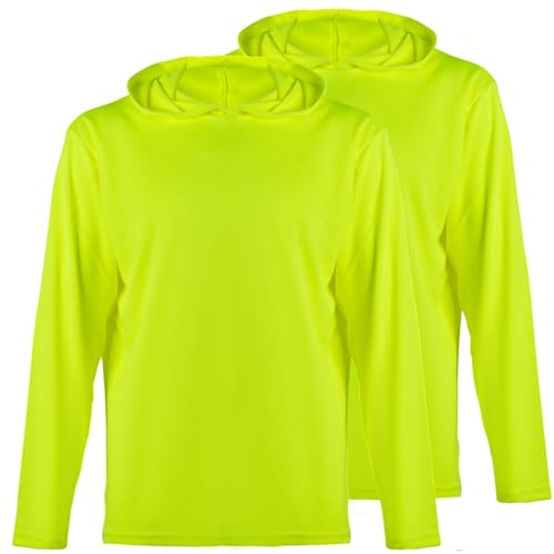 ProtectX 2-Pack Men High Visibility Lightweight Long Sleeve Hoodie, UPF 50+ Sun Protection T Shirts, SPF Outdoor UV Shirt, Neon Green - XX Large