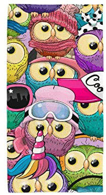 KRISHAK Saugfähiges Handtuch Weiches Handtuch Polyester Tuch 1-Pack Benutzerdefiniertes Multi Muster Handtuch 30 x 15 Zoll Buntes Muster mit netten Cartoon Eulen
