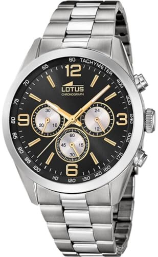 Lotus Minimalist 18152/I Men's Watch Stainless Steel Silver Black Gold 43 mm Water Resistance 5Bar, Silver-Black-Gold, Bracelet