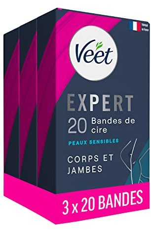 Veet Expert - Lot de 60 Bandes De Cire Froide - Corps & Jambes - Peaux Sensibles