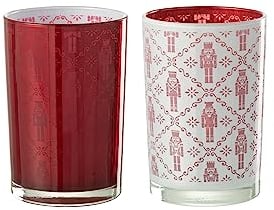 J-Line Photophore Casse-Noisette Verre Blanc/Rouge Large Assortiment De 2