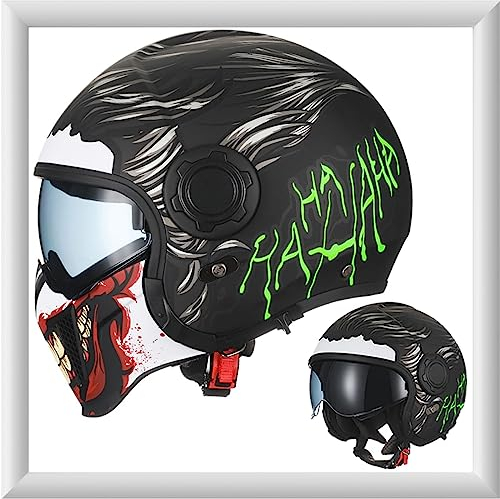 WYXAXNM Motorradhelm Jethelm Motorrad Mopedhelm DOT/ECE Zulassung Rollerhelm mit Visier Open Face Halbes Helm Clown-Stil für Damen Herren Erwachsene,Multi-Colored-L