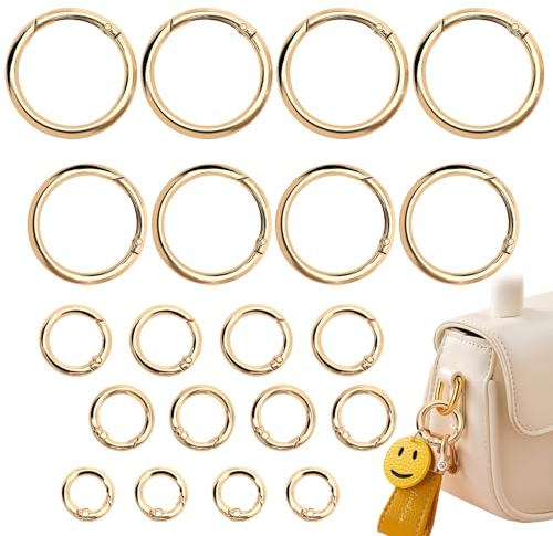 20 Stück Karabiner Rund mit Federöffnung, 13/16/18/26/32 mm Karabinerhaken Rund Gold, 5 Verschiedene Größen Karabiner Ring für Bastelarbeiten, DIY Taschenzubehör