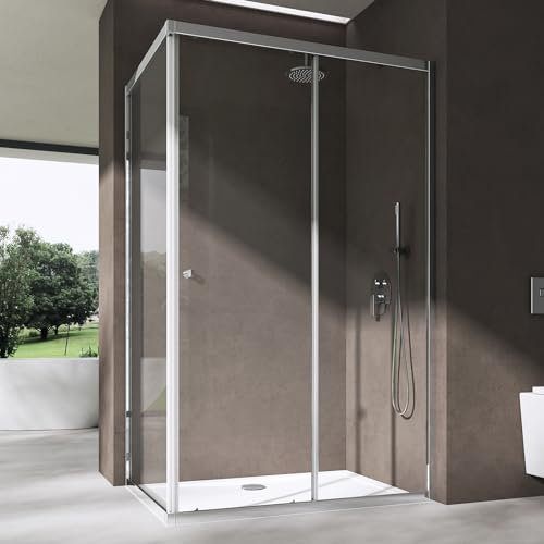 doporro Duschkabine Schiebetür Duschabtrennung 80x140cm Eckeinstieg Klarglas Eckdusche ESG Glas Höhe 190cm Ravenna16L K