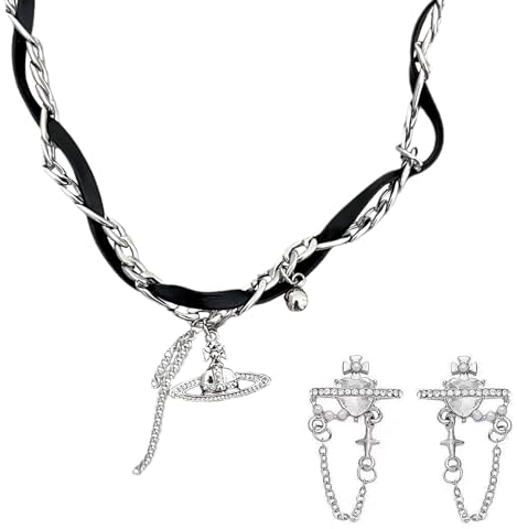 Bogoro Collier Saturn de Perles, Planeten Perlen Kristall Kette, Saturn Kristall Steinfeder Ohrringe