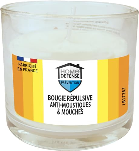 Home Defense HDBOUGIE - Bougie Répulsive Anti-Moustiques et Mouches - Bougie de prévention à Base de Géraniol - Efficace Contre Les moustiques, Mouches et moustiques Tigres - pour 20h de Protection
