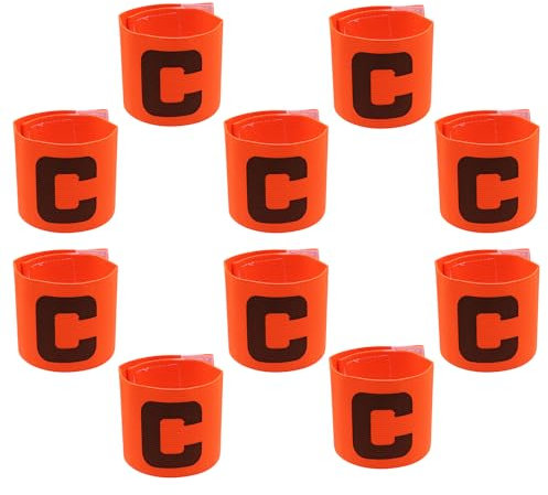 Hosifiy 10Pcs Fußball Kapitänsbinde, Orange Nylon Elastische Fußball Armbinde Einstellbare Fußball Kapitän Armbänder C Arm Band für Jugend Erwachsene Sport Training
