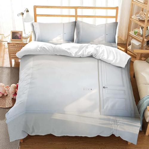 Housse de Couette 200x200 Porte Blanche, Parure de Lit 2 Personnes Moderne, Douce Microfibre 3D Imprimée Housses Couettes avec 2 Taies d'oreiller avec Fermeture éclair L177
