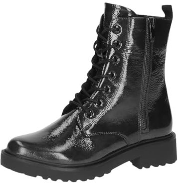 CAPRICE Damen Stiefeletten zum Schnüren aus Leder mit Reißverschluss, Schwarz (Black Naplak), 39 EU