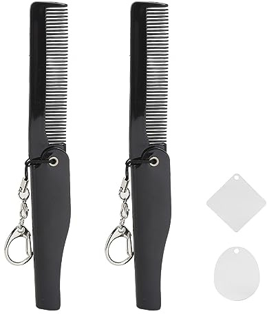 Zusammenklappba Faltbarer Taschenkamm, Faltbare Haarbürste, Tragbar, Faltbar, Feine Zähne, Bartkamm mit Schlüsselanhänger, Acryl, Kleiner Spiegel für Männer und Frauen