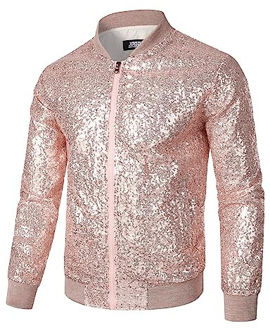 JOGAL Veste à paillettes métallisées pour homme, style années 70, pour baseball, discothèque, discothèque, fête, costume, champagne, L
