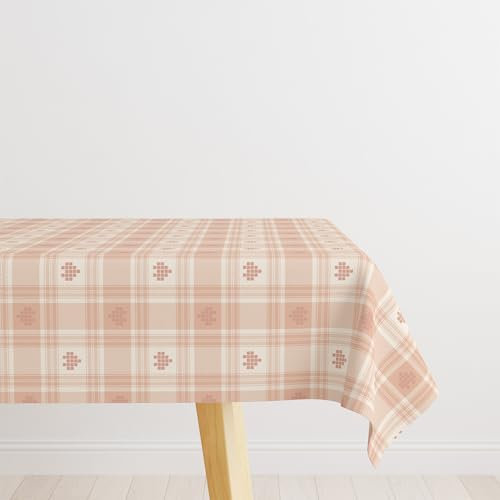 AIBIIN Nappe à carreaux rose poudré de 132 x 182 cm pour la maison, style simple, nappe en tissu imperméable pour décoration de table à manger, fête de famille