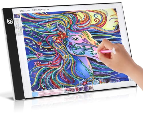 AUAUY Bloc Lumineux A5 pour Broderie Diamant, Tablette Lumineuse avec Variateur D'intensité Tactile 3 niveaux de Luminosité, Diamond Painting Accessoires avec USB Câble pour Dessin, Peinture Diamant
