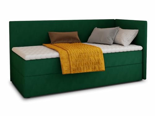 Boxspringbett Flame mit Bettkasten - Einzelbett mit Bonell-Matratze und Topper, Polsterbett, Universelle Bettseite, Bett, Schlafzimmer, Kinderzimmer (Grün (Kronos 19), 100 x 200 cm)