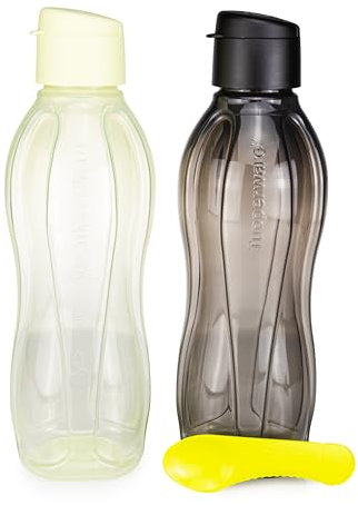 Tupperware EcoEasy Trinkflasche 1 L schwarz Trinkverschluss + 1 L hellgrün Trinkverschluss (inkl. 1x Kiwilöffel)