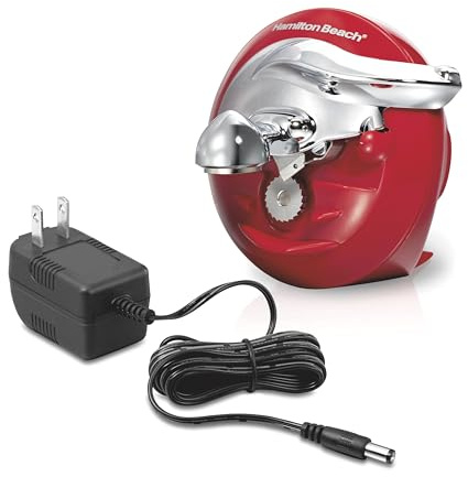 Hamilton Beach Walk 'n Cut Electric Can Opener for Kitchen, Use On Any Size, Automatic and Hand-Free, Cordless & Rechargeable, Easy Clean Removable Blade, Red (76506)